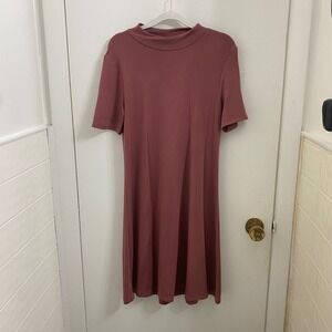LOFT Outlet Womens Mauve Mock Neck Short Sleeve A-Line Jersey Knit Dress Small